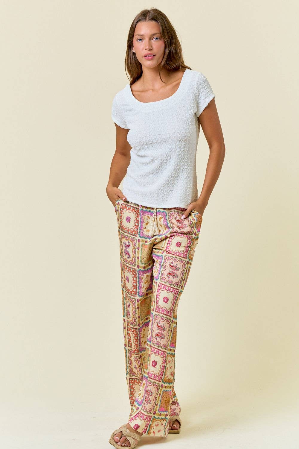 Paisley Scarf Pants With Beaded Tie Trim | EightySixNinety